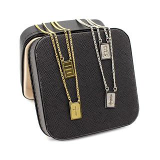 Kit 2 Escapulário Cruz e Nossa Senhora Aparecida Aço Inox Dourado e Prata
