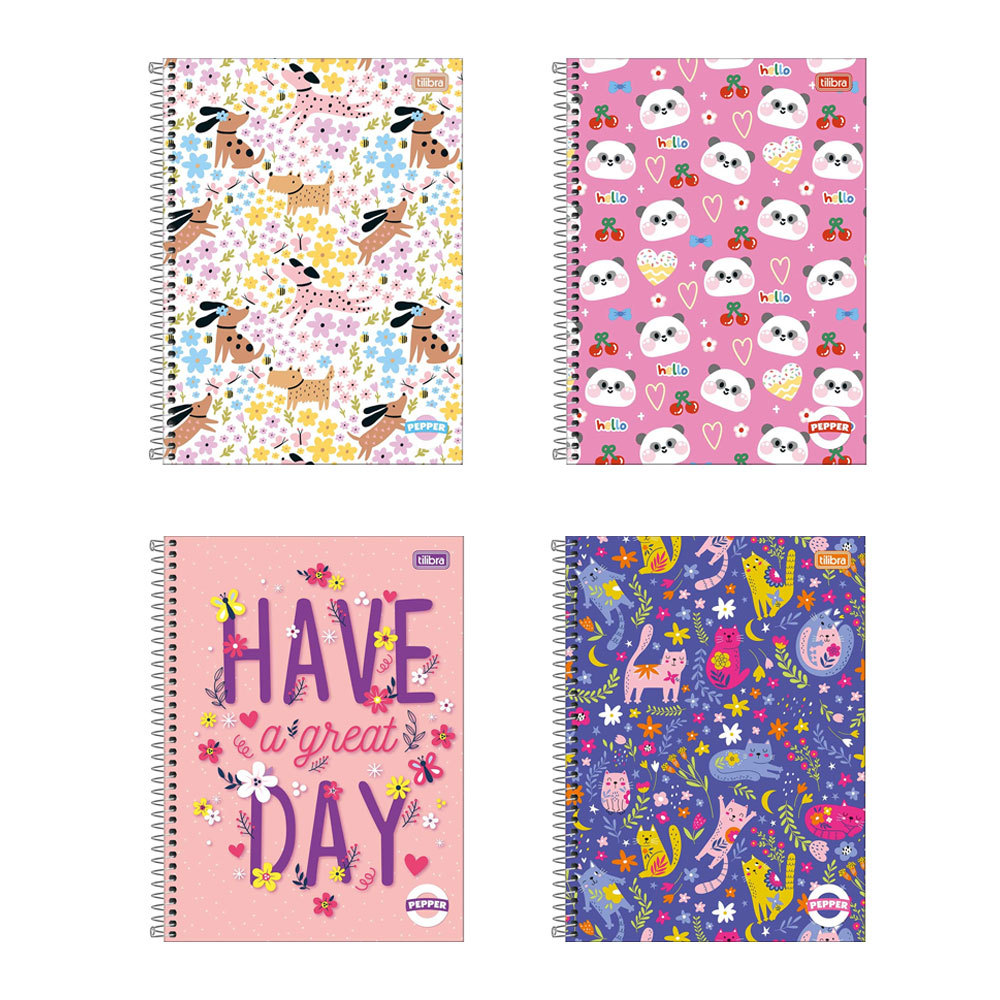 Caderno espiral capa dura universitário 1x1 80 folhas Pepper Feminino Tilibra em Oferta na Shopee