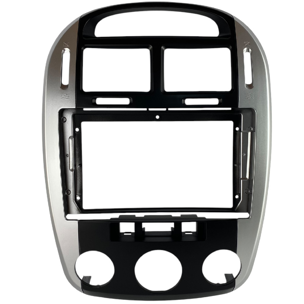Moldura Painel Central Multimidia 9 Polegadas Kia Cerato 2004 a 2008 Prata C/Preto Fosco