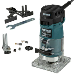 Tupia Laminadora Wesco 500W 33.500 RPM Guias Paralela Gabarito Altura Extensão e Placa-Base