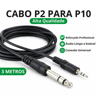 Cabo P2 para P10 Áudio Profissional 3.5mm para 6.35mm Som Limpo Caixa Amplificador Mixer  Resistente em Oferta na Shopee