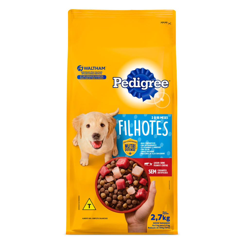 Ração para Cães Pedigree Filhotes Sabor Carne, Frango e Cereais 2,7kg em Oferta na Shopee