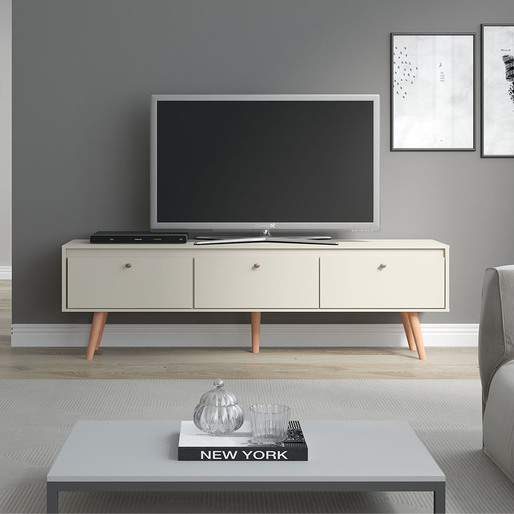 Rack para TV 65 Pol. Basculate e Pés em Madeira Avanti MDP 160x59x36,5cm Champagne 0673