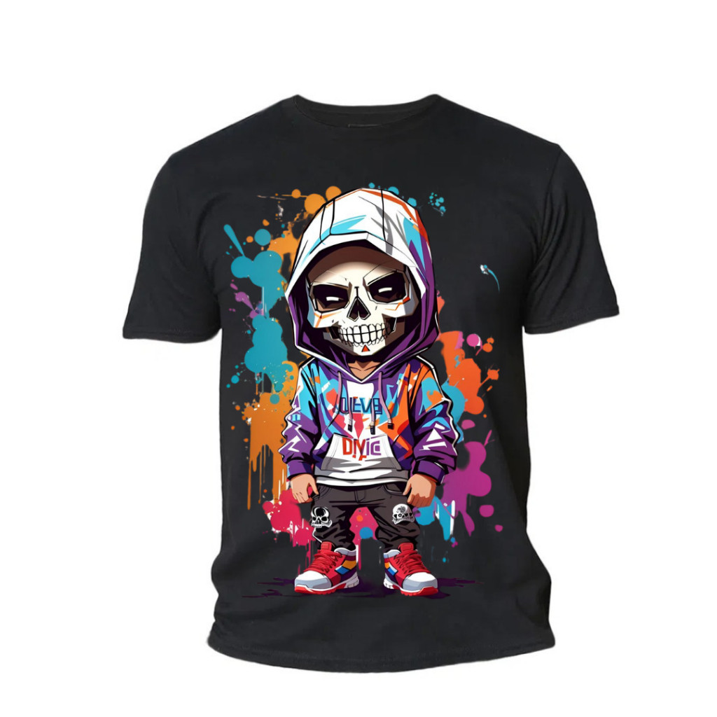 Camiseta caveira Masculina Streetwear Algodão 30.1 Adulto infantil Plus Size Caveira Skull Swag