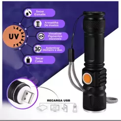 Lanterna LED Potente Luz Ultravioleta UV T6
