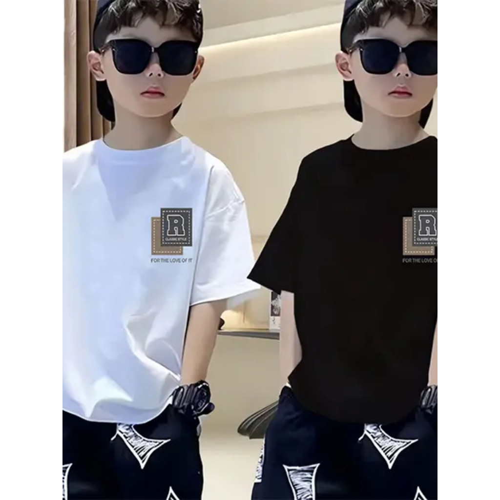 Meninos puro algodão de manga curta camisetas médio grande crianças verão 2025 novo estilo impresso moda topos crianças 