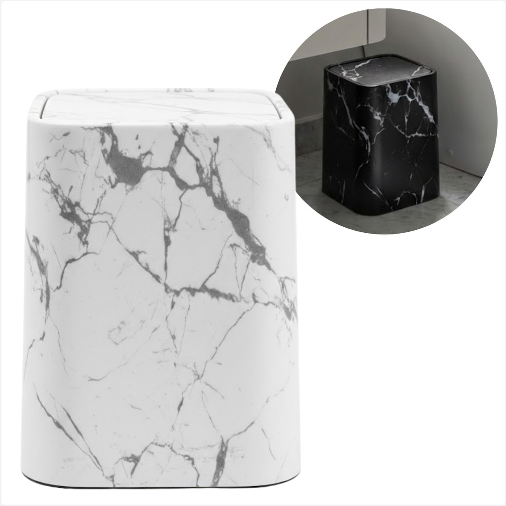 Lixeira Banheiro Plastica Capa Estampa Marmore Decorativa