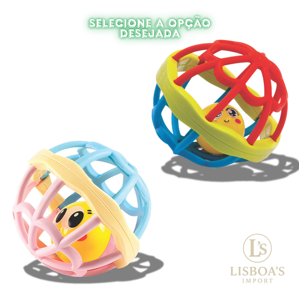Brinquedo Sensorial para Bebê – Bolinha Chocalho com Mordedor de Silicone Macio Dutoys
