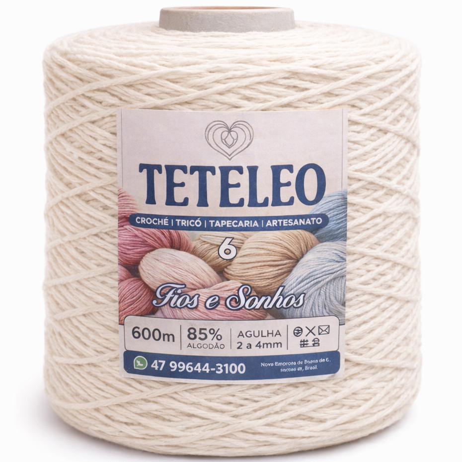 Barbante TeTeLeo Nº6 85% Algodão Macio, Antialérgico, Não Desbota e Sem Poeira | Ideal para Crochê e Artesanato Cru em Oferta na Shopee