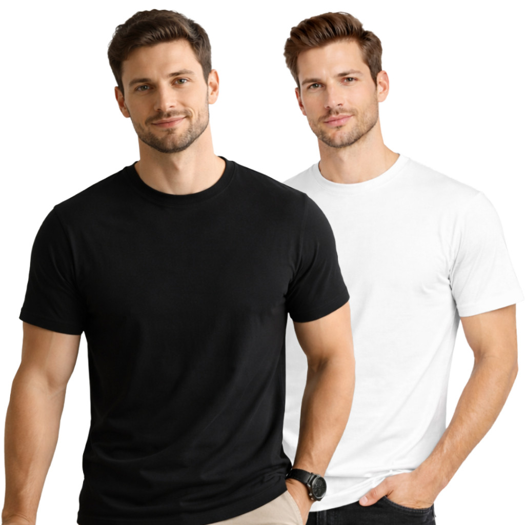 Kit 2 Camisetas Básica Masculina Algodão Lisa Casual Streetwear Confortável Academia Trabalho Dia a Dia