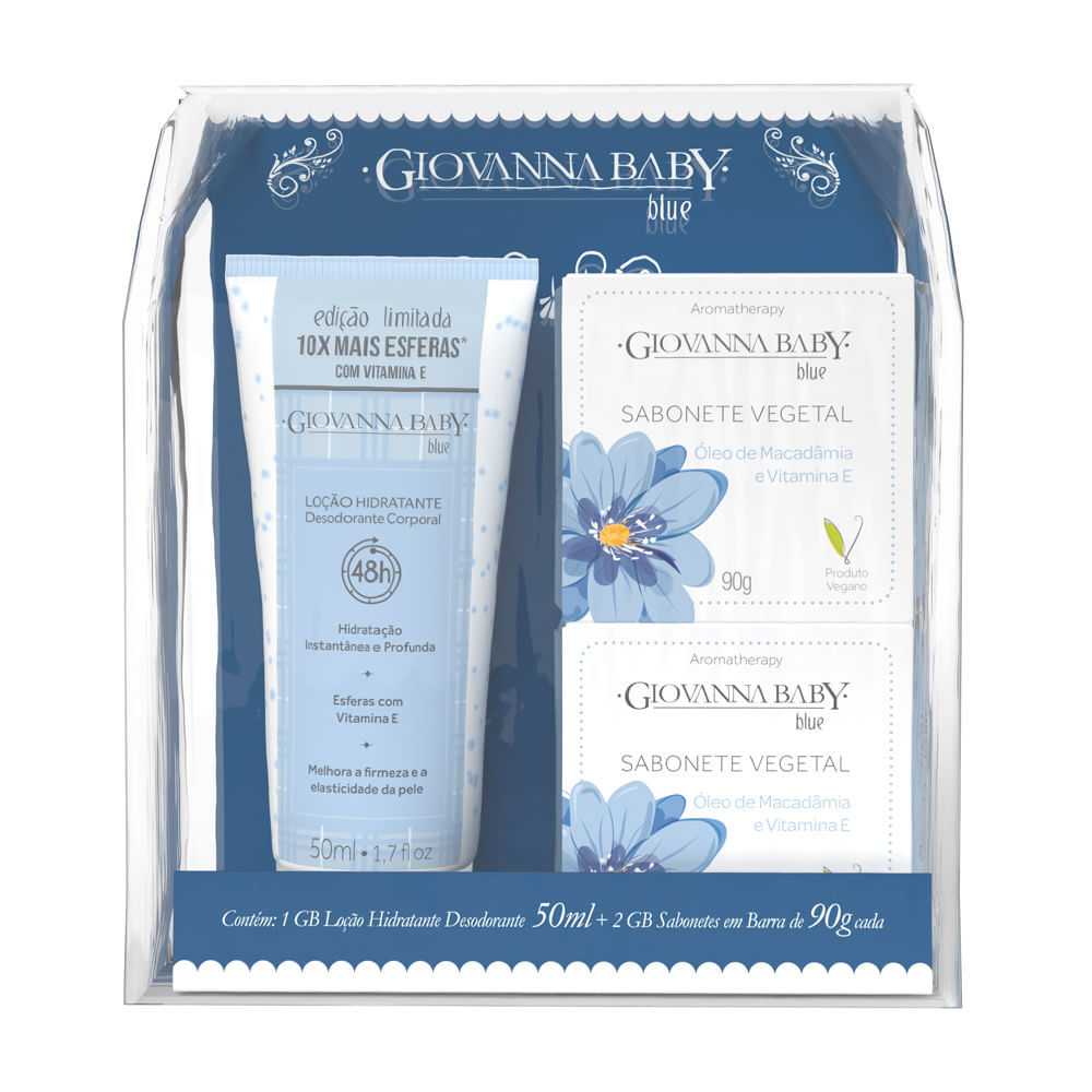 Loção Hidratante 50g e 2 Sabonetes em Barra Giovanna Baby Blue 90g cada em Oferta na Shopee