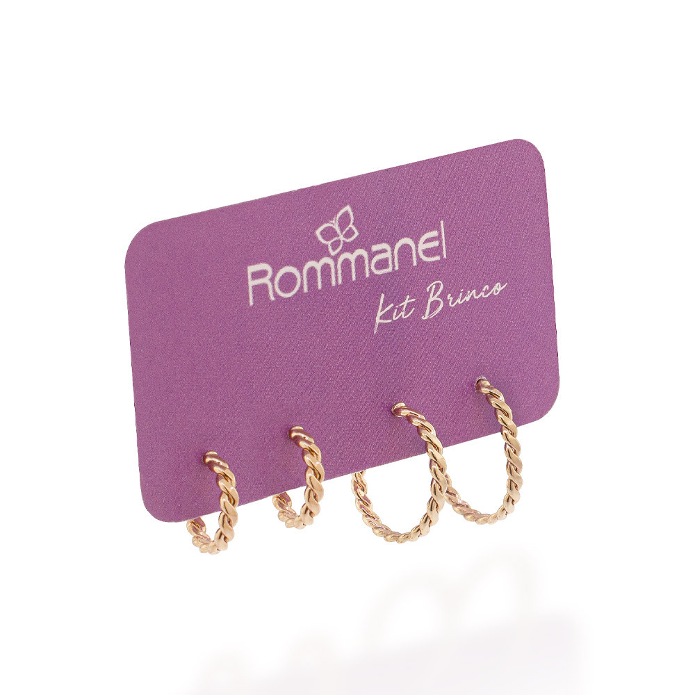 Kit brinco meia argolas trançadas banhado a ouro 18k Rommanel Hipoalergenico 527555 em Oferta na Shopee