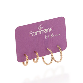 Kit brinco meia argolas trançadas banhado a ouro 18k Rommanel Hipoalergenico 527555 em Oferta na Shopee