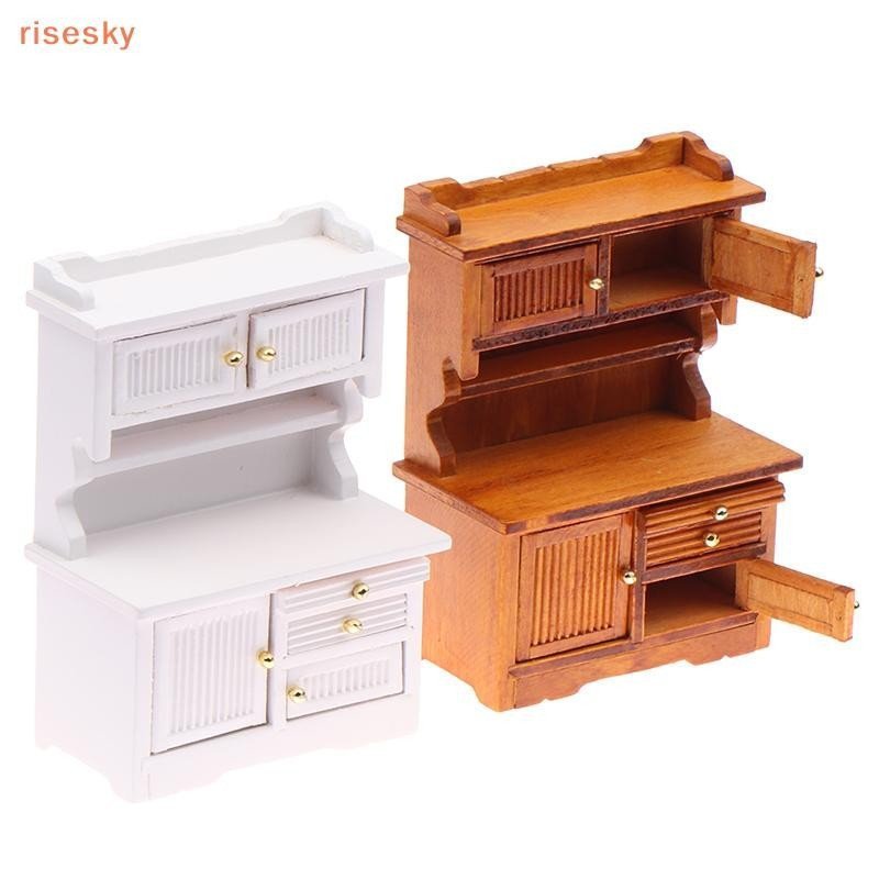 [risesky] 1/12 Casa De Bonecas Aparador Estante Modelo Boneca Em Miniatura Móveis De Cozinha Decoração Acessórios De Cen
