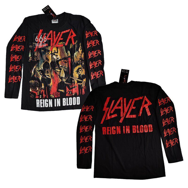 Pronto Estoque SLAYER Reign Classic Rapids Metal Band Algodão Manga Comprida 100 % Camiseta Masculina E Feminina Estilo 