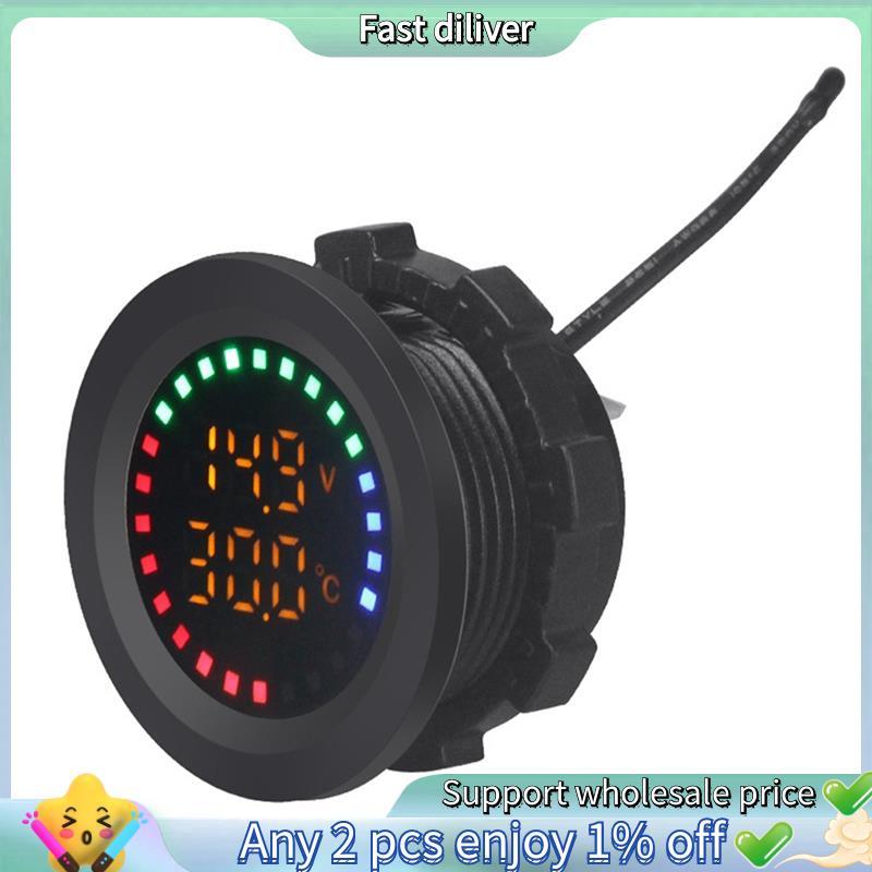Voltímetro De Temperatura Com Tela Colorida Redonda Para Carro 12-24V , Teste De Tensão Automática , Display Duplo , Med