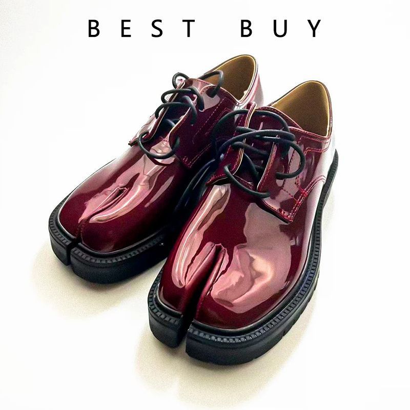 Tabi Split Toe sapatos de sola grossa ferradura sapatos aumentados couro genuíno deslizamento-em mocassins JK rendas Oxf