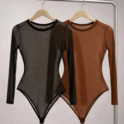 Conjunto Com 1 ou 2 Body Tule Feminino Manga Longa Transparente