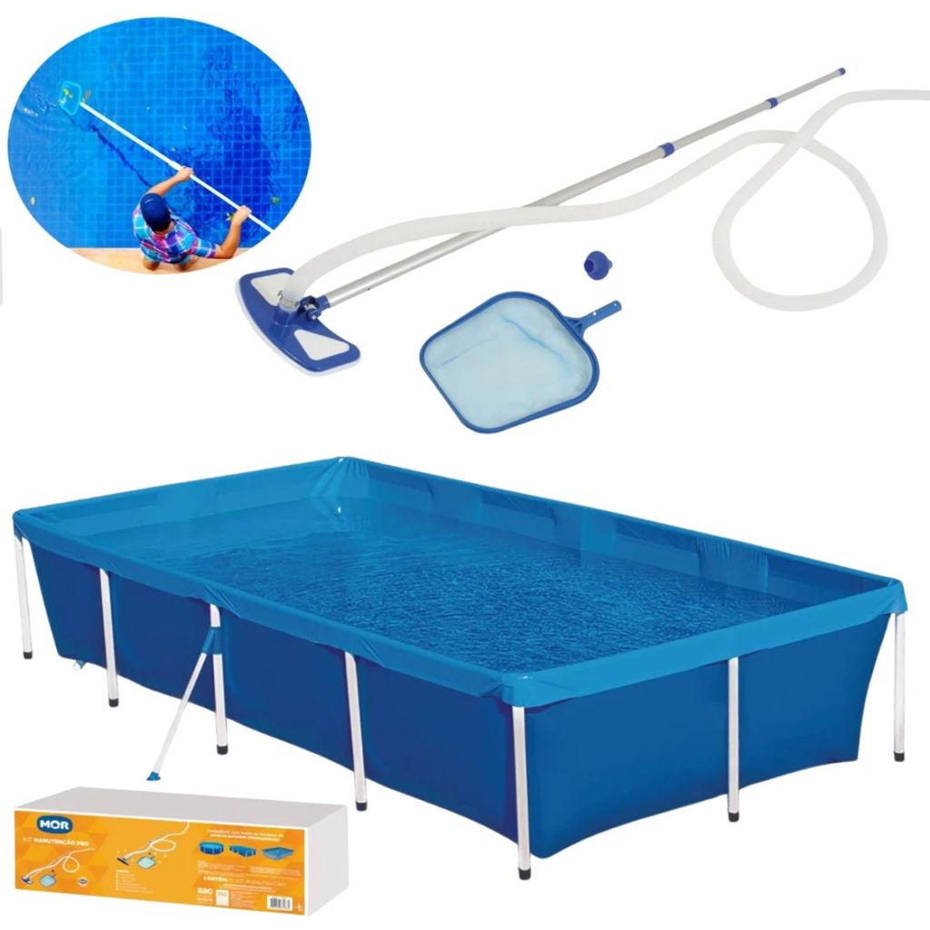 Kit Piscina 3000l Mor + Kit Manutenção com Aspirador Peneira Mangueira e Haste
