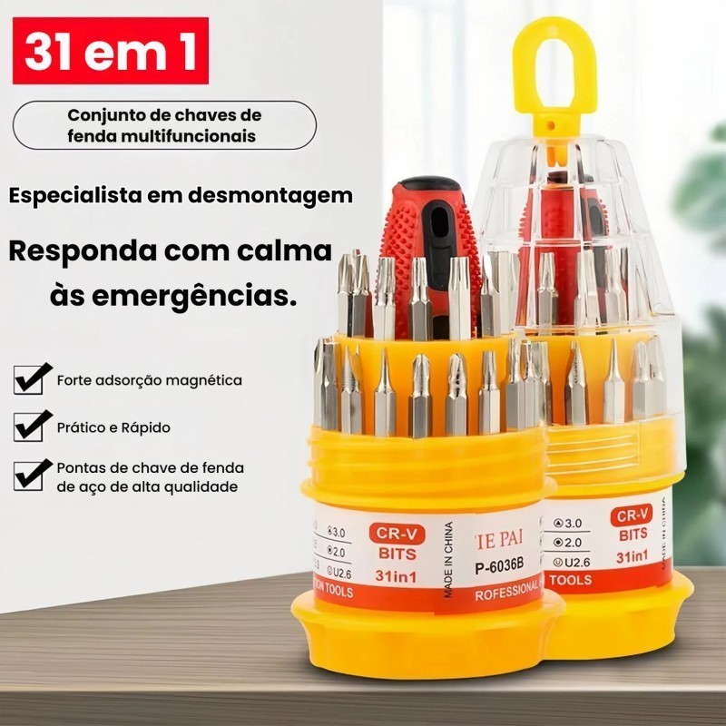 Jogo De Chaves 31 em 1 Precisão - Fenda Philips Y Torx Alen para Celular e Eletrônicos