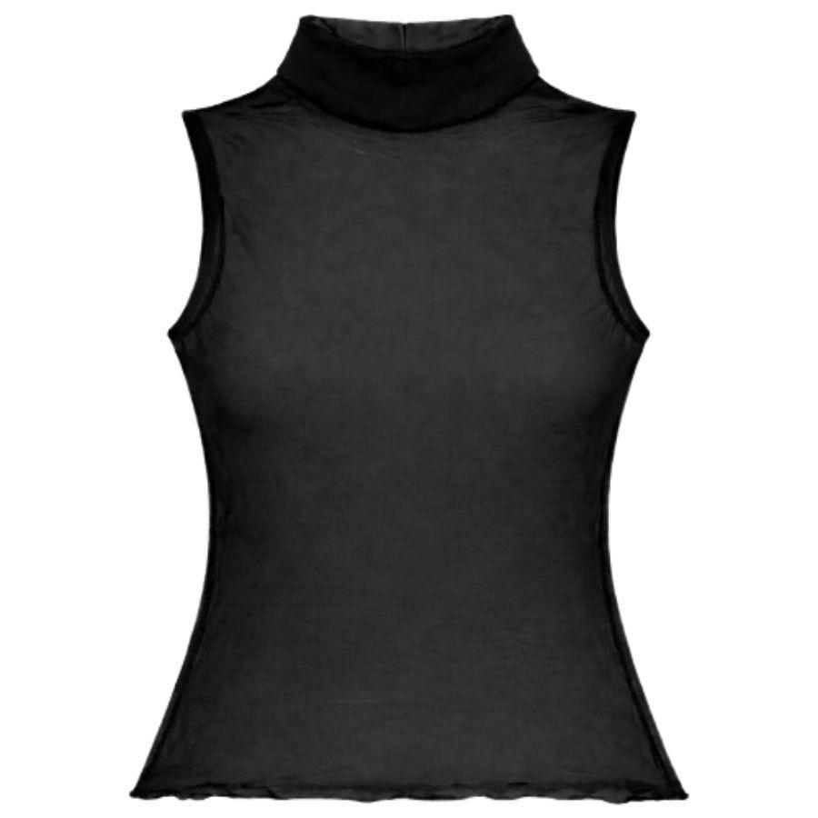 Regata Feminina Tule Transparente Gola Alta Elegante Festa Tamanhos P M G