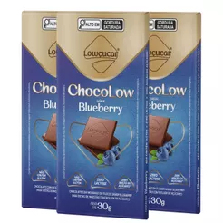Kit com 3 Unidades de Chocolate Chocolow sabor Blueberry Zero Lactose 30G