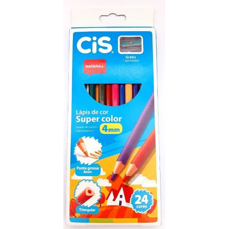 Lápis de Cor Triangular Super Color 24 Cores + 1 Apontador - CIS -