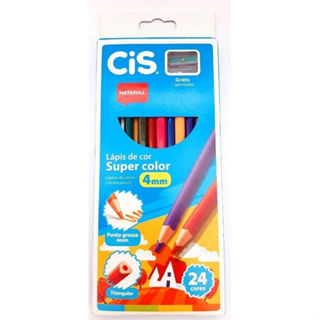 Lápis de Cor Triangular Super Color 24 Cores + 1 Apontador - CIS - em Oferta na Shopee