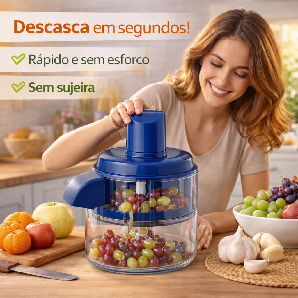 Descascador Elétrico Automático Portátil para Cozinha Frutas Alho Tomate e Legumes