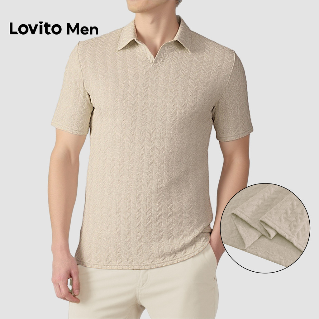 Lovito Men Camisa Polo Casual Jacquard Primavera/verão Polo Khaki para Homens LNE138164 em Oferta na Shopee