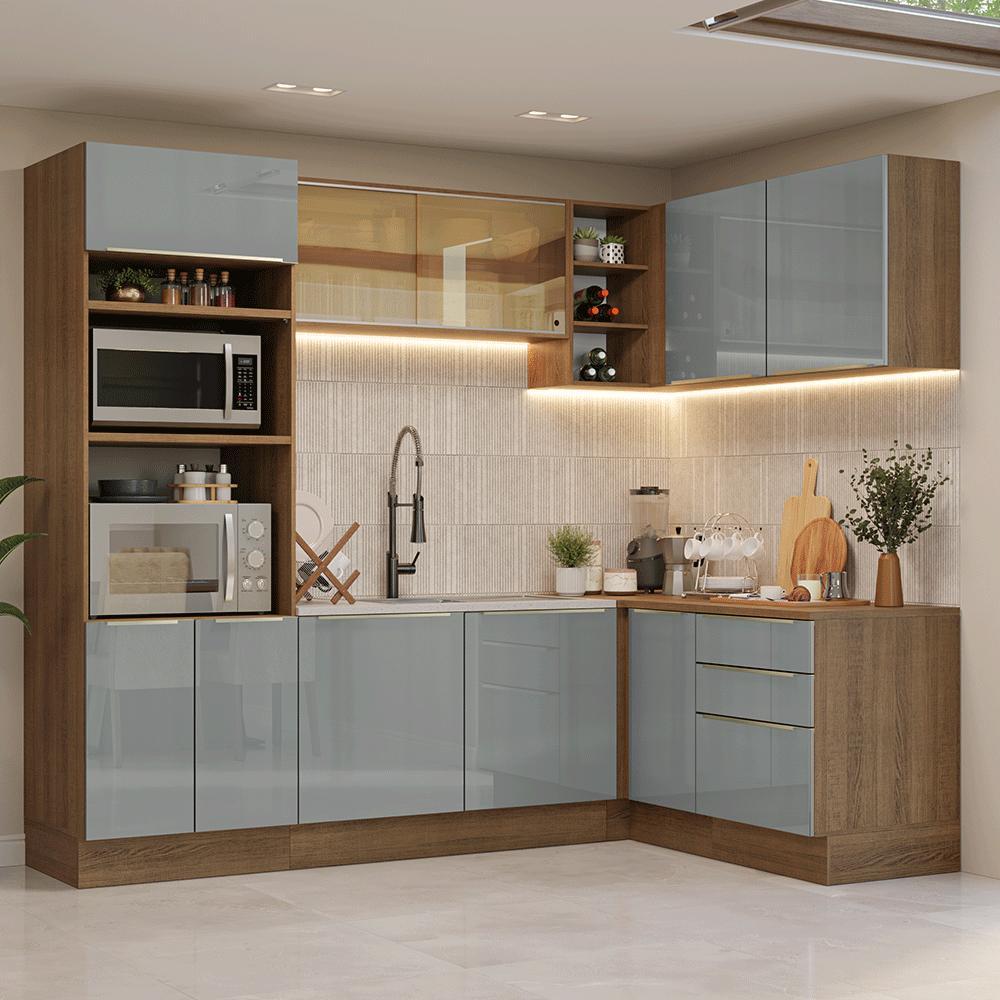 Armário de Cozinha Completa de Canto 416 cm Rustic/Cinza Lux Madesa 01