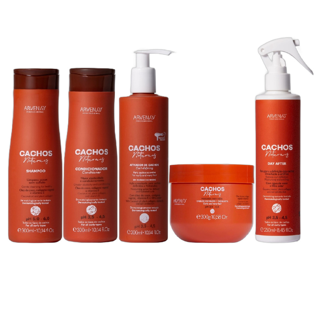 Kit Arvensis Cachos - Shampoo & Condicionador & Ativador de Cachos 300ml & Máscara 300g + Day After 250g