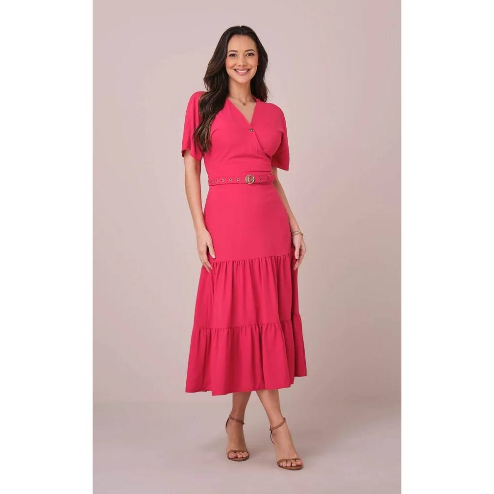 Vestido Maxi Midi Transpassado Emanuely em Crepe com Cinto – Tata Martello 5884