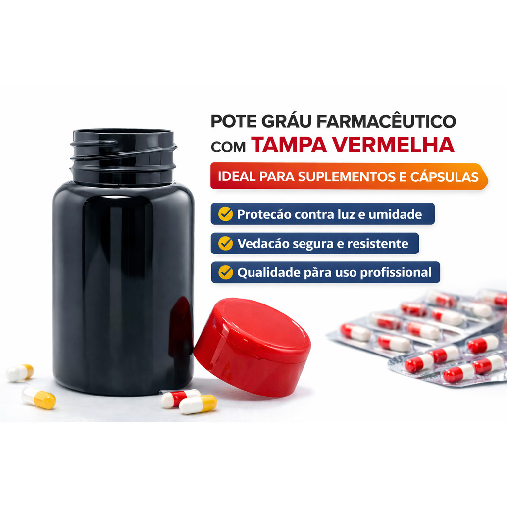 Frasco Pet Preto c/ Tampa Vermelha Flip Top