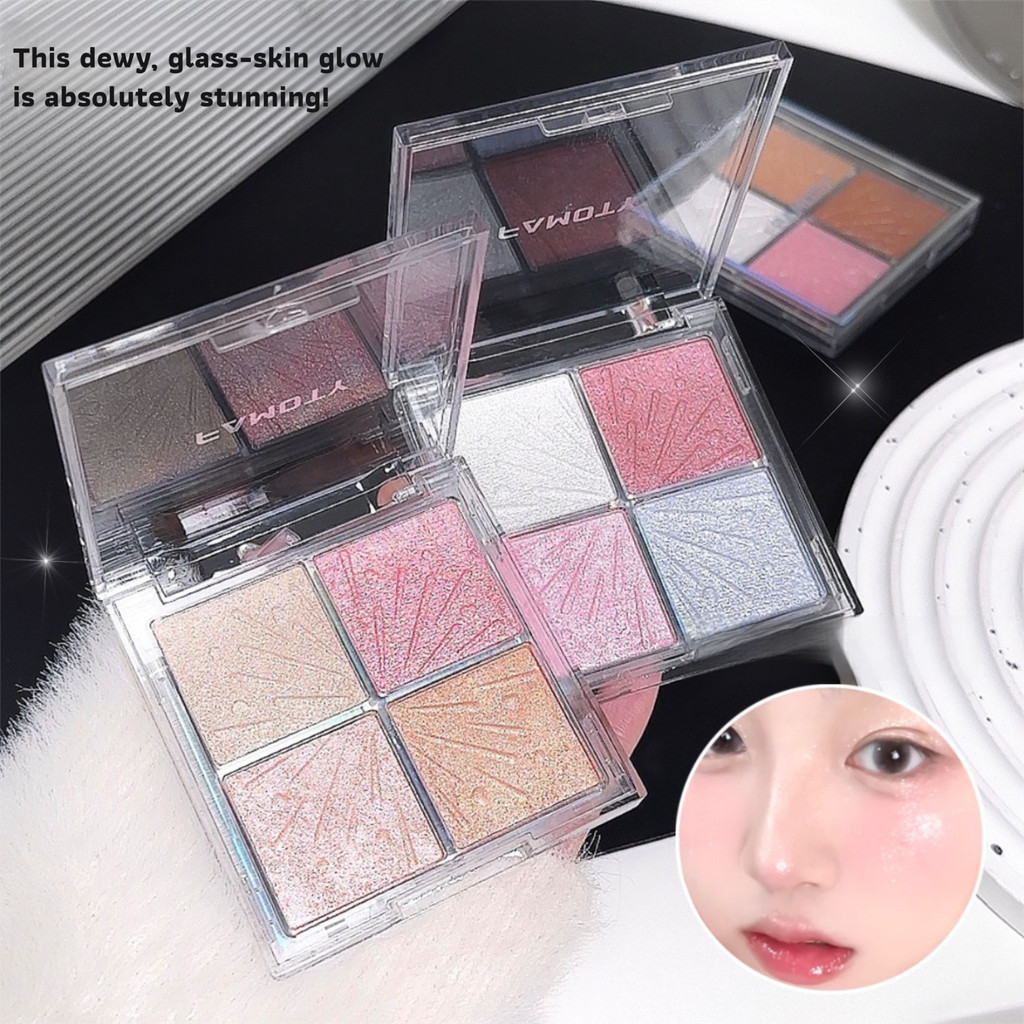 FAMOTY Paleta De Destaque De Quatro Cores Em Pó Glitter Diamante Cintilante 3D Sombra Iluminador Contorno CAA9