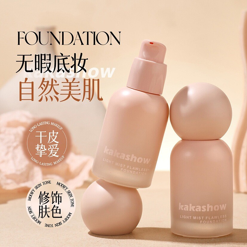 Kakashow Light Mist Flawless Liquid Foundation Corretivo hidratante sem pó antiaderente sem maquiagem removendo óleo sec
