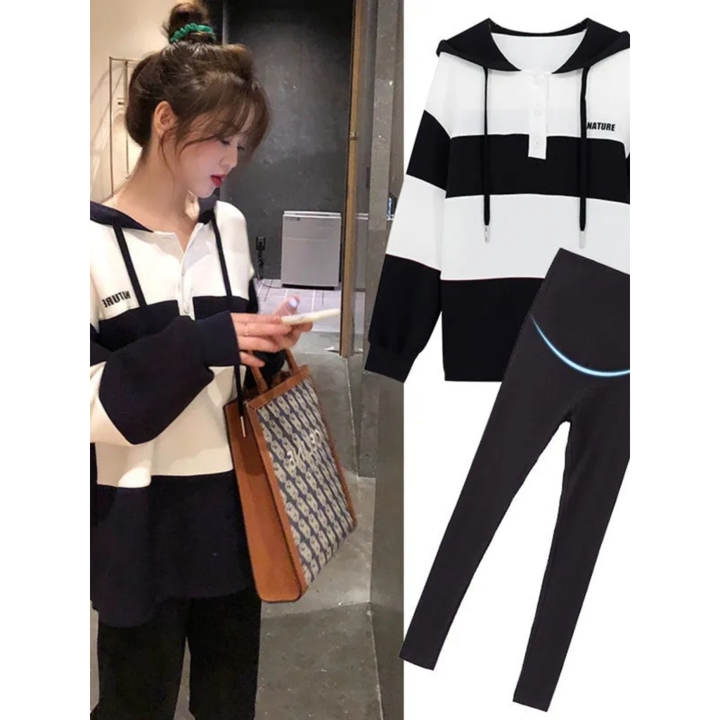 Maternidade outono terno estilo moda primavera outono novo estilo maternidade passeio moletom moda forro de lã topo tern