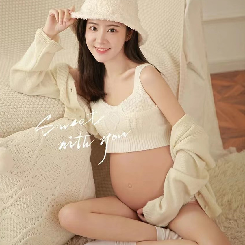 Mulheres grávidas foto simples doce de duas peças Sexy estilingue roupa interior estúdio fotográfico fotografia barriga 