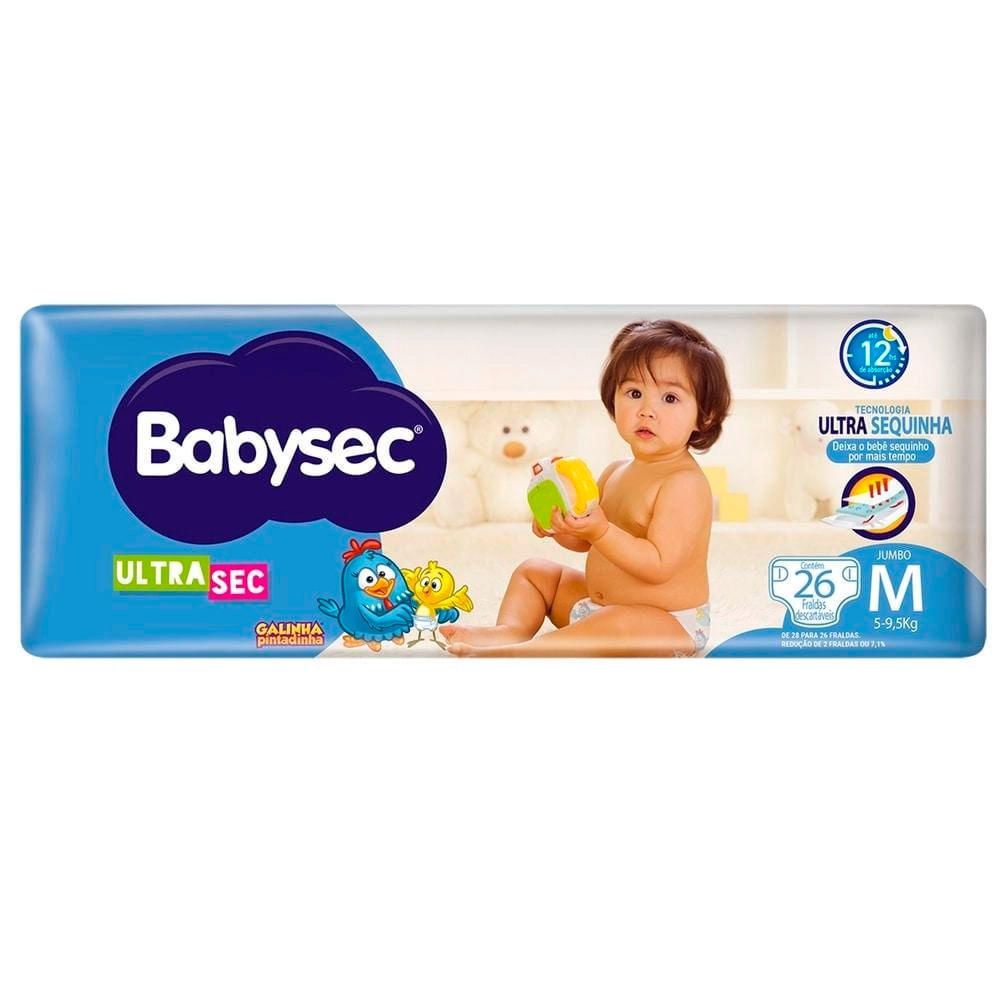 Fralda Babysec Ultrasec Tamanho M Pacote Jumbo 26 Unidades em Oferta na Shopee