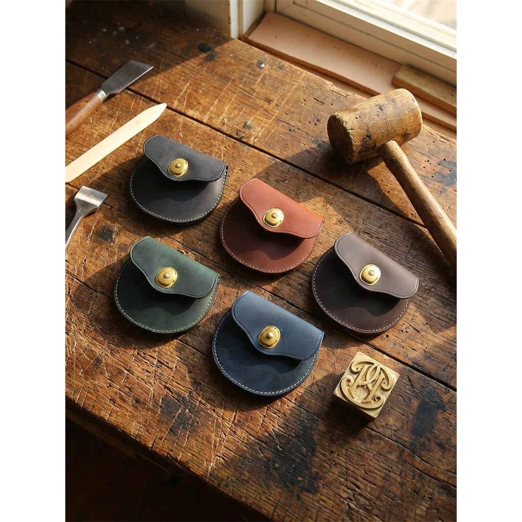 Feito à mão Retro Crazy Horse couro moeda saco estudante carteira curta fivela de couro primeira camada bolsa de moedas 