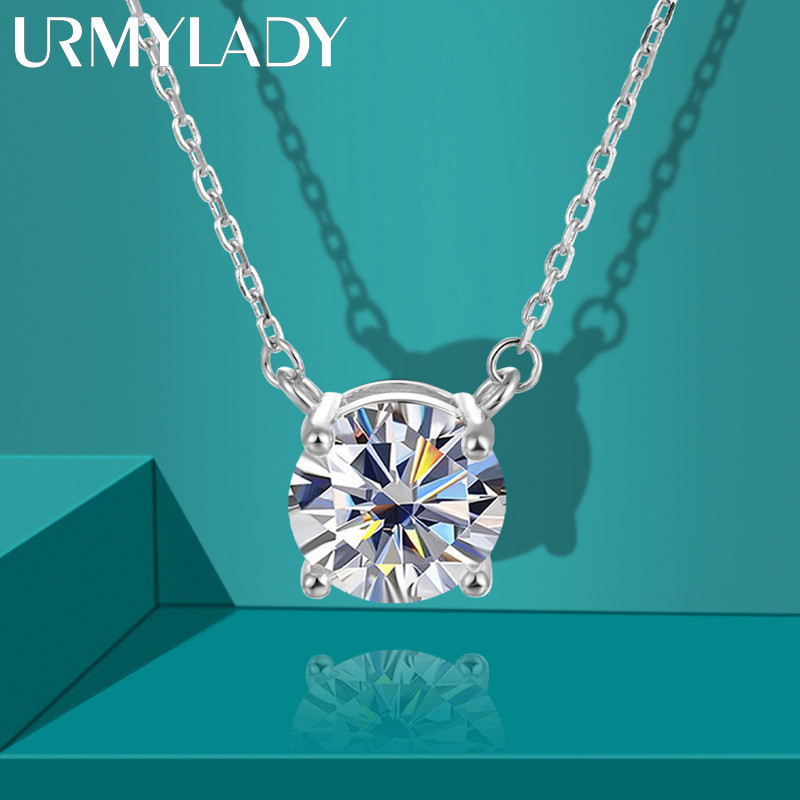 URMYLADY Moissanita Diamante 8.0mm 2CT Colar Para Mulher Pingente 925 De Prata Correntes Festa Nupcial Jóias Finas