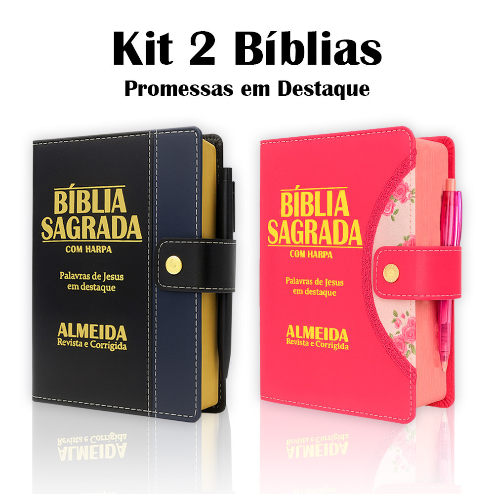 Kit 2 Bíblias Com Harpa Letra Grande Palavra De Jesus Em Destaque