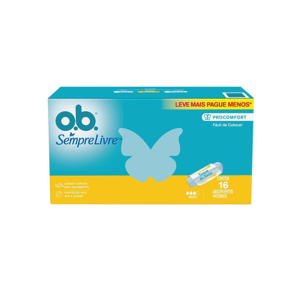 ABSORVENTE INTERNO O.B. SEMPRE LIVRE MÉDIO 16 UNIDADES