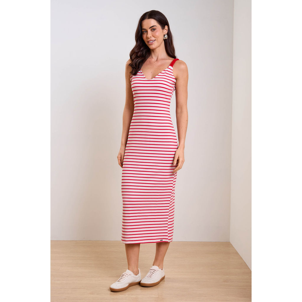Vestido Feminino Listrado Marialícia Vermelho