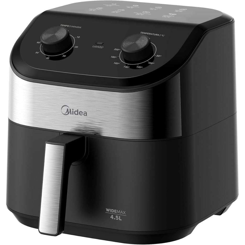 Fritadeira Air Fryer 4,5l Widemax Com Interior De Alumínio 1500w Midea Preto 220v