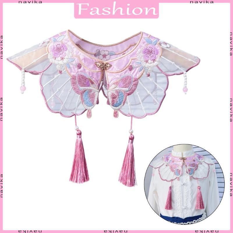 Bordado Borboleta Capelet Meninas Pérolas Borlas Pequeno Xale Colar