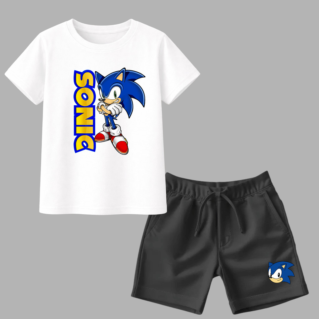 Kit Infantil Conjunto Short Moletinho Camiseta Algodão Sonic Corredor Criança Moda