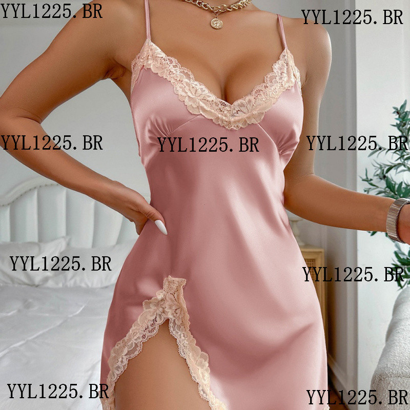 Camisola feminina sexy cetim macio casual pijama de seda nupcial lua de mel babydoll noite pijama