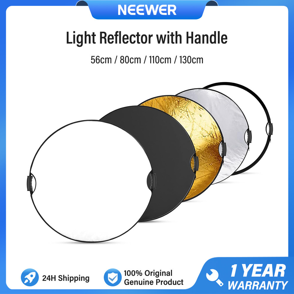 NEEWER 56cm/80cm/110cm/130cm Refletor De Luz Com Alça , Difusor Redonda Dobrável 5 Em 1