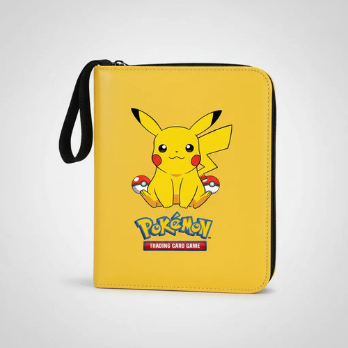 Fichario Album Pasta Pikachu P/ 400 Cartas Pokemon C/ Ziper Amarelo